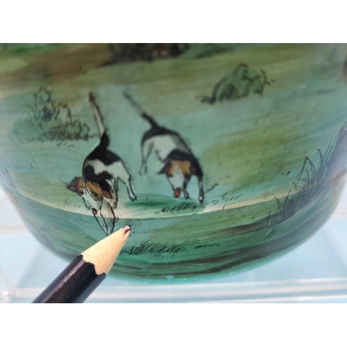 236 - 1930's Bohemia Hand Painted Glass Bowl 'The Royal Hunt' After the Engraving by John Wotton (16cm Dia... 