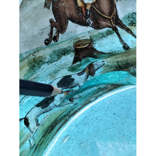 236 - 1930's Bohemia Hand Painted Glass Bowl 'The Royal Hunt' After the Engraving by John Wotton (16cm Dia... 