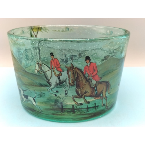 236 - 1930's Bohemia Hand Painted Glass Bowl 'The Royal Hunt' After the Engraving by John Wotton (16cm Dia... 