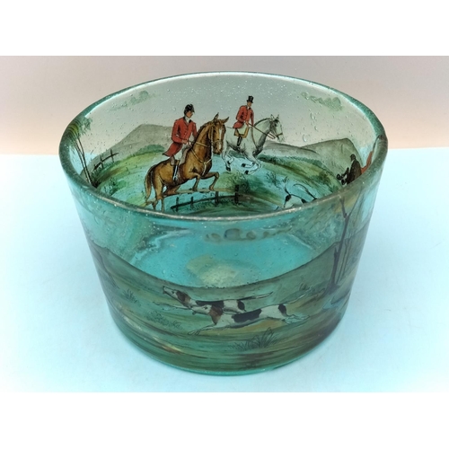 236 - 1930's Bohemia Hand Painted Glass Bowl 'The Royal Hunt' After the Engraving by John Wotton (16cm Dia... 