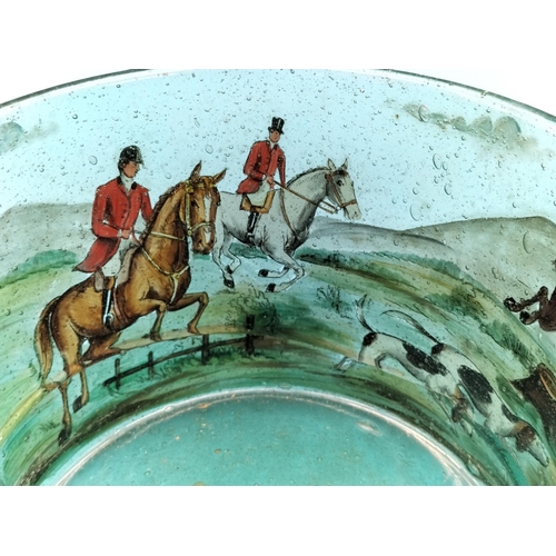236 - 1930's Bohemia Hand Painted Glass Bowl 'The Royal Hunt' After the Engraving by John Wotton (16cm Dia... 