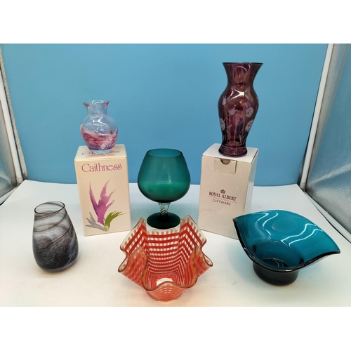 238 - Sowerby Mid Century Kingfisher Blue Glass Dish, Chance Brothers Handkerchief Vase (6cm High), Boxed ... 