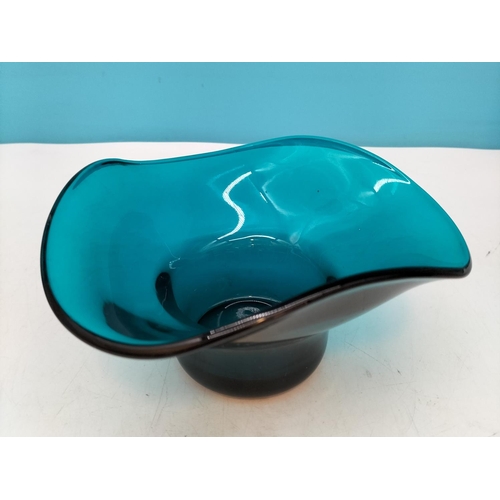 238 - Sowerby Mid Century Kingfisher Blue Glass Dish, Chance Brothers Handkerchief Vase (6cm High), Boxed ... 