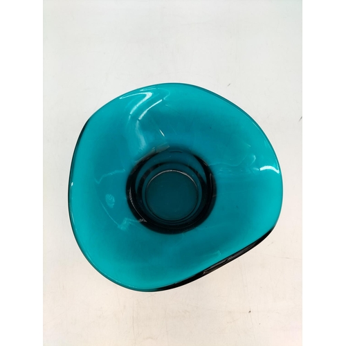 238 - Sowerby Mid Century Kingfisher Blue Glass Dish, Chance Brothers Handkerchief Vase (6cm High), Boxed ... 