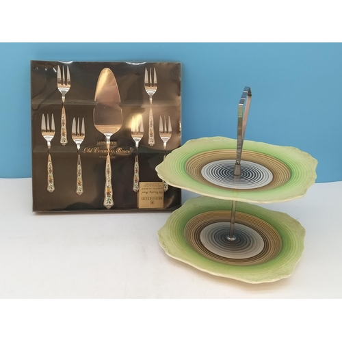 239 - Monogram for Royal Albert 'Old Country Roses' Cake Knife and Forks Set plus a Meakin Banded Ware 2 T... 