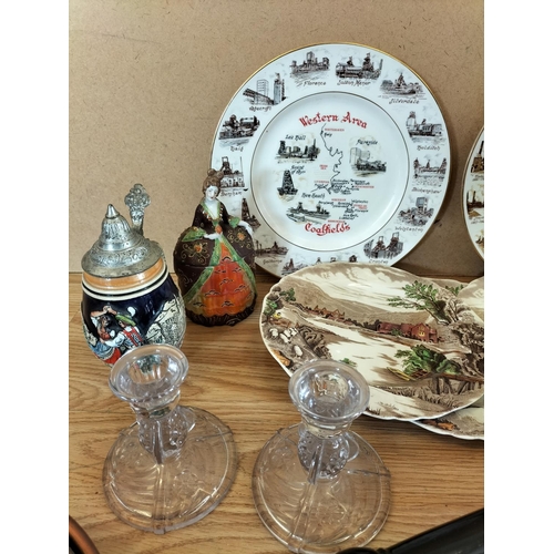 301 - Collection of Mixed Pottery, Glass and Metal Ware to include Brass Chamber Stick, Brass/Copper Ben P... 