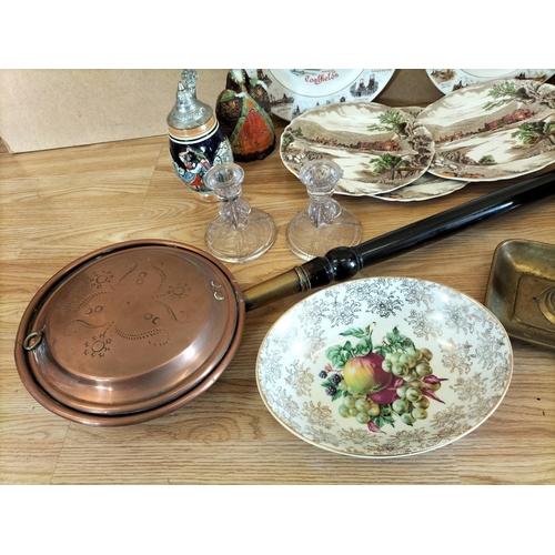 301 - Collection of Mixed Pottery, Glass and Metal Ware to include Brass Chamber Stick, Brass/Copper Ben P... 