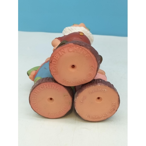 317 - Vintage Disney 20cm Snow White Money Box and Seven Dwarfs Rubber Squeeze Toys.