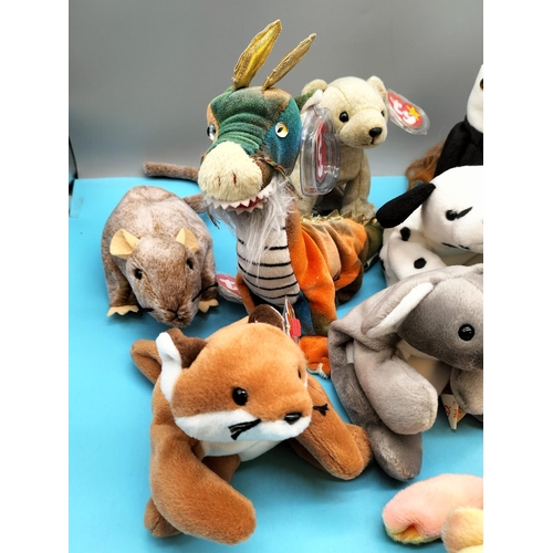319 - 11 x TY Beanie Babies to include Sammy, Lurkey, Dragon, Dotty, Chip, Tiptoe, etc.