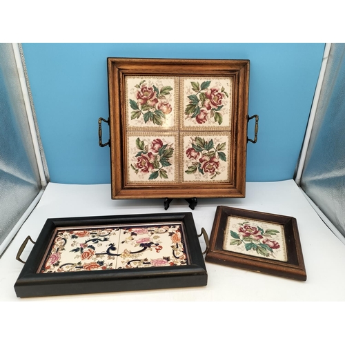 320 - Framed Tile Items (3) to include 2 x Ceramic Trays, Largest Being 38cm x 38cm.