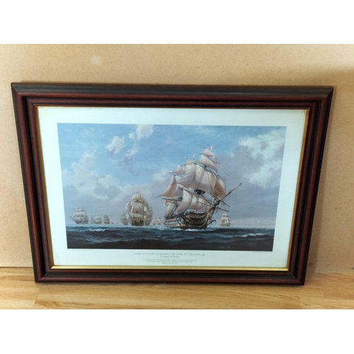 322 - Large Framed and Mounted Print 'HMS Victory Leading The Line at Trafalgar' by S Francis Smitheman. 6... 