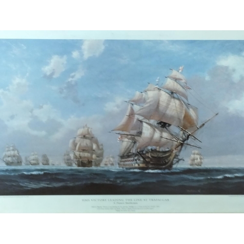 322 - Large Framed and Mounted Print 'HMS Victory Leading The Line at Trafalgar' by S Francis Smitheman. 6... 