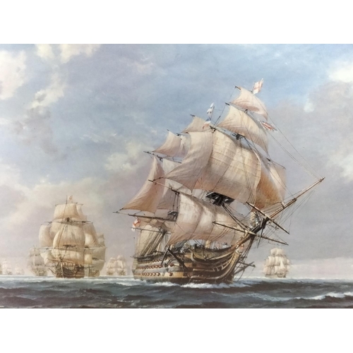 322 - Large Framed and Mounted Print 'HMS Victory Leading The Line at Trafalgar' by S Francis Smitheman. 6... 