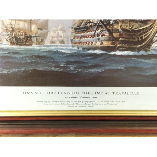 322 - Large Framed and Mounted Print 'HMS Victory Leading The Line at Trafalgar' by S Francis Smitheman. 6... 