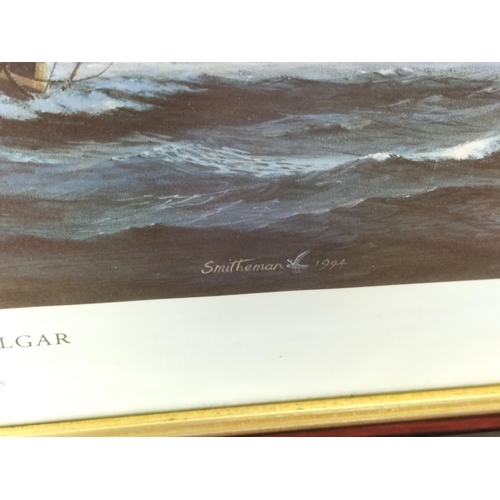 322 - Large Framed and Mounted Print 'HMS Victory Leading The Line at Trafalgar' by S Francis Smitheman. 6... 