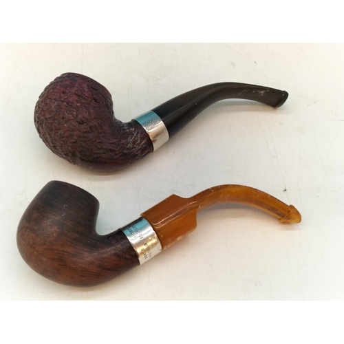 324 - Vintage K.P. Peterson Smoking Pipes (2) - Deluxe 12.5 S with Silver Collar Hallmarked Dublin 1999 pl... 
