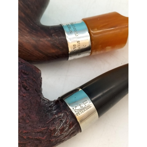 324 - Vintage K.P. Peterson Smoking Pipes (2) - Deluxe 12.5 S with Silver Collar Hallmarked Dublin 1999 pl... 
