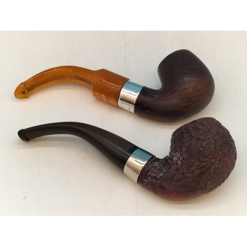 324 - Vintage K.P. Peterson Smoking Pipes (2) - Deluxe 12.5 S with Silver Collar Hallmarked Dublin 1999 pl... 