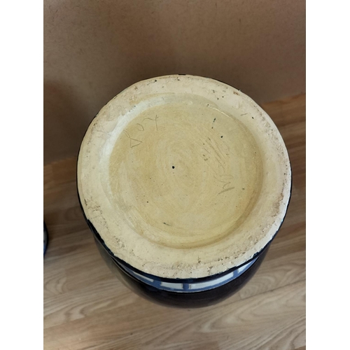 333 - Pair of Large 53cm Ceramic Baluster Gazebo/Pagoda Vases. Unmarked, Possibly Brannam Pottery.