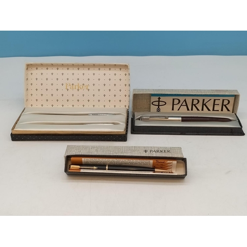 341 - 3 x Boxed Vintage Parker Pens to include Fountain Ballpoint, Ballpoint and Pencil Set.