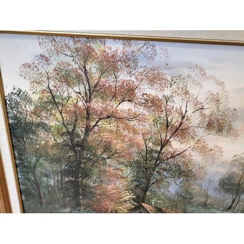 342 - Framed Oil on Canvas of a Lake Scene with Cottage and Birds in Flight. Signed to Bottom Right. 109cm... 