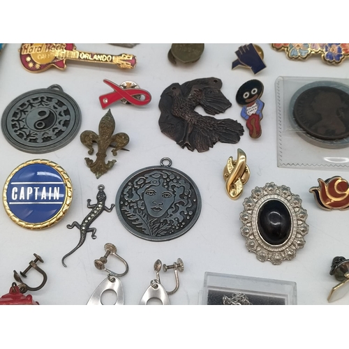 352 - Collection of Commemorative Coins in Case, Badges, Pendants, Watches, etc.