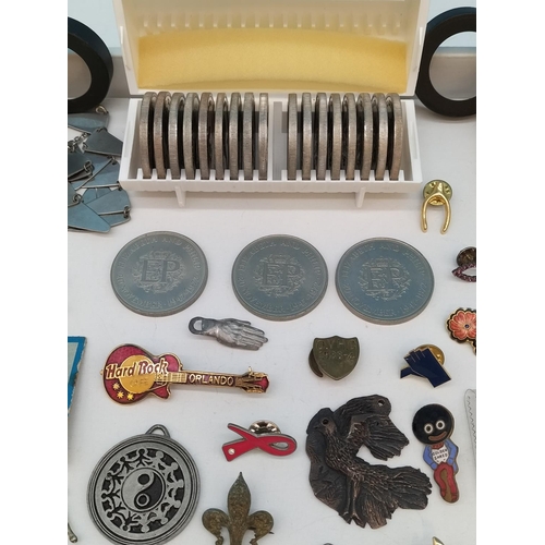 352 - Collection of Commemorative Coins in Case, Badges, Pendants, Watches, etc.