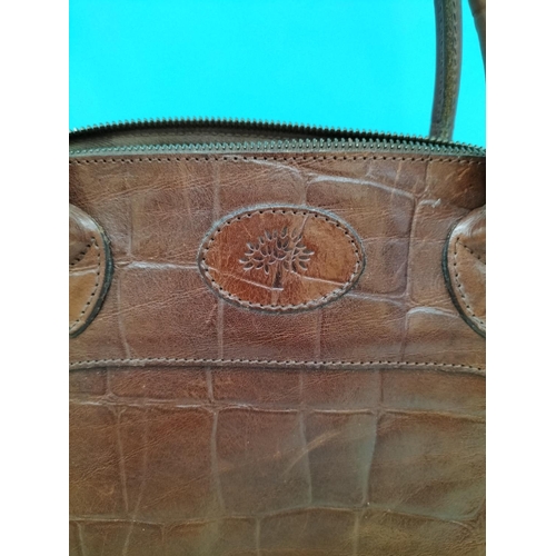 37 - Vintage Mulberry Brown Crocodile Leather Brown Bag with Checkered Print Fabric Interior. Serial No 8... 