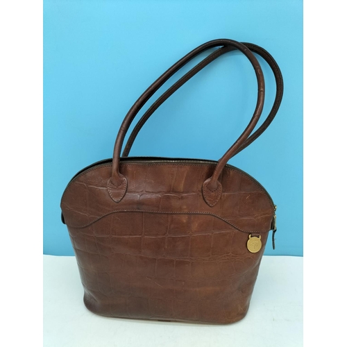 37 - Vintage Mulberry Brown Crocodile Leather Brown Bag with Checkered Print Fabric Interior. Serial No 8... 