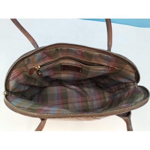 37 - Vintage Mulberry Brown Crocodile Leather Brown Bag with Checkered Print Fabric Interior. Serial No 8... 