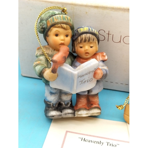 385 - Goebel Berta Hummel 7.5cm Christmas Decorations (3), 'Heavenly Trio', 'The Best Gift' and 'Stringing... 