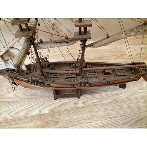 400 - Scale Model of a Sailing Ship on Stand. Some Restoration/Cleaning Required. 70cm High x 50cm. Collec... 