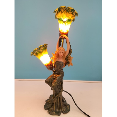5 - Leonardo Resin 'Lady' Table Lamp with Tiffany Style Glass Tulip Shades W/O. 52cm Tall.