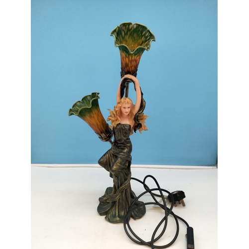 5 - Leonardo Resin 'Lady' Table Lamp with Tiffany Style Glass Tulip Shades W/O. 52cm Tall.