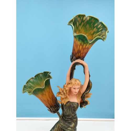 5 - Leonardo Resin 'Lady' Table Lamp with Tiffany Style Glass Tulip Shades W/O. 52cm Tall.