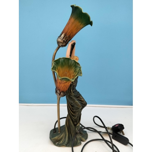 5 - Leonardo Resin 'Lady' Table Lamp with Tiffany Style Glass Tulip Shades W/O. 52cm Tall.