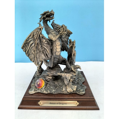 541 - Tudor Mint Myth and Magic 1998 Dragon Figure 'Prince of Dragons' on Plinth. 19cm High, 16cm x 12cm.