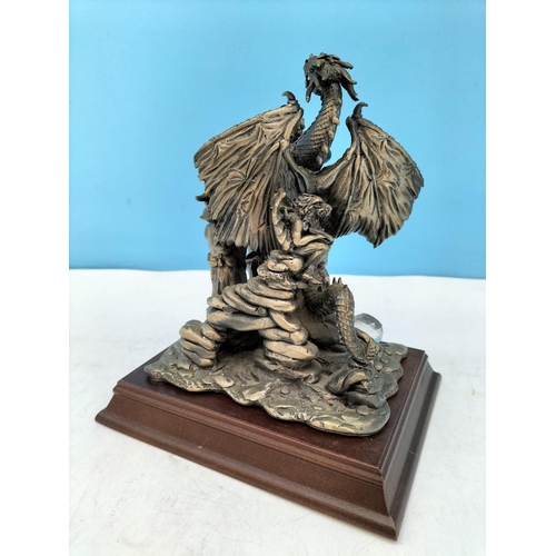541 - Tudor Mint Myth and Magic 1998 Dragon Figure 'Prince of Dragons' on Plinth. 19cm High, 16cm x 12cm.