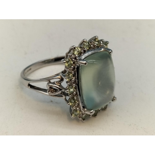 6 - 9ct Gold (QVC 375) Ring with Green Topaz Centre Stone Edged with Cubic Zirconia. Size P. Total Weigh... 