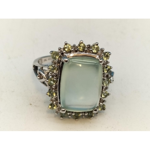 6 - 9ct Gold (QVC 375) Ring with Green Topaz Centre Stone Edged with Cubic Zirconia. Size P. Total Weigh... 