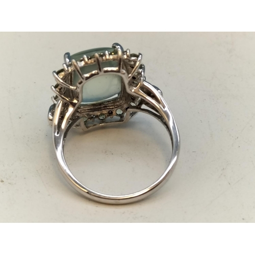 6 - 9ct Gold (QVC 375) Ring with Green Topaz Centre Stone Edged with Cubic Zirconia. Size P. Total Weigh... 
