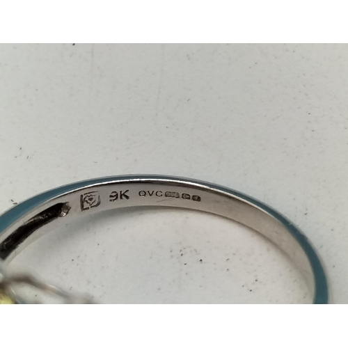 6 - 9ct Gold (QVC 375) Ring with Green Topaz Centre Stone Edged with Cubic Zirconia. Size P. Total Weigh... 