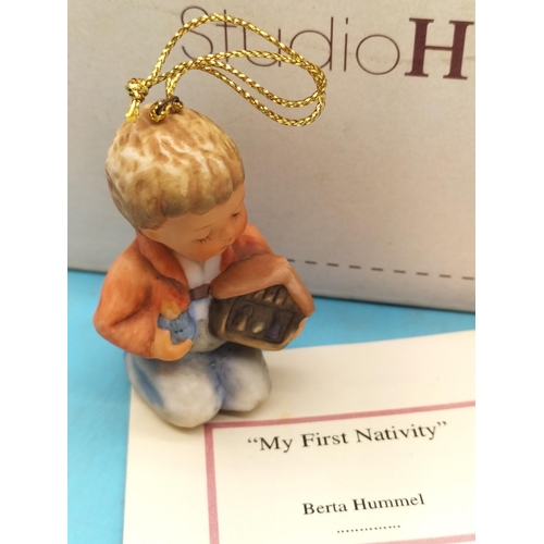60 - Goebel Berta Hummel 7.5cm Christmas Decorations (3), 'My First Nativity', 'Little Brother' and 'Lett... 