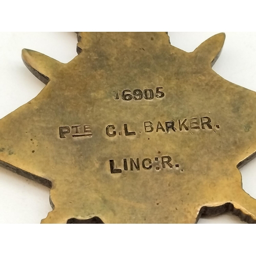 8 - WWI Medals (2) 16905 PTE  C.L. Barker Linc R.