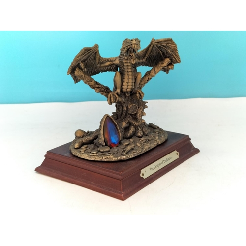 91 - Tudor Mint Myth and Magic 'The Dragon Darkness' Figure on Plinth. 15cm High, 16cm x 12cm.