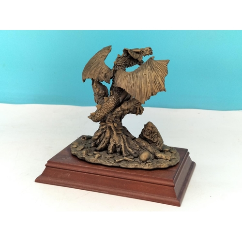 91 - Tudor Mint Myth and Magic 'The Dragon Darkness' Figure on Plinth. 15cm High, 16cm x 12cm.