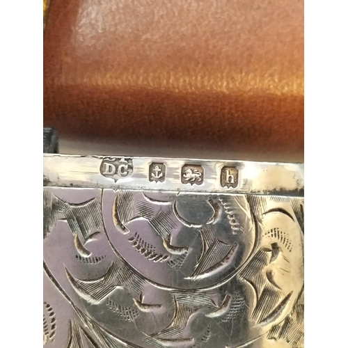 93 - Silver (Birmingham Hallmarked 1907) Vesta Case with Leather Pouches.  16.6 Grams.