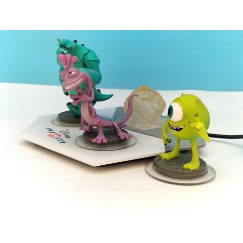 138 - Disney Infinity Monsters Inc Figures (3), Sulley, Mike Wazowski and Randall Boggs plus Crystal and P... 