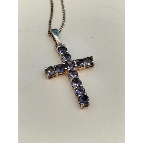 193 - 925 Silver Cross set with Purple Stones on 18