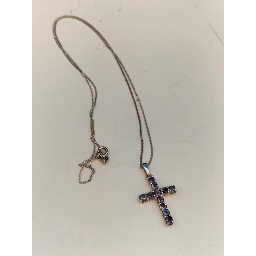 193 - 925 Silver Cross set with Purple Stones on 18